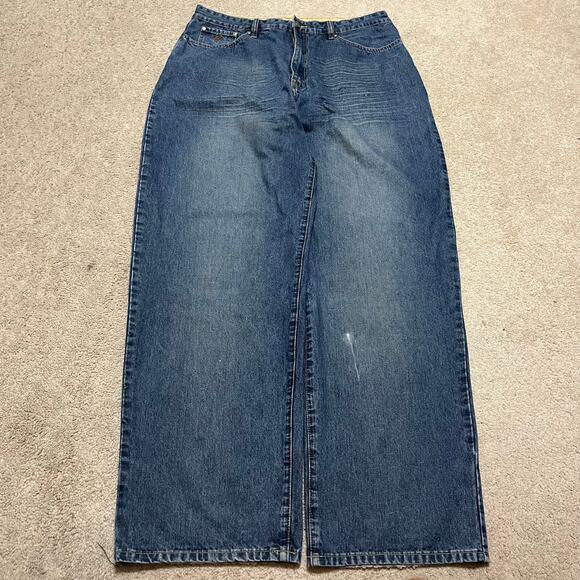 Brooklyn Express Y2K Baggy Skater Acid Washed Blue Jeans 34Wx32L - Picture 1 of 7